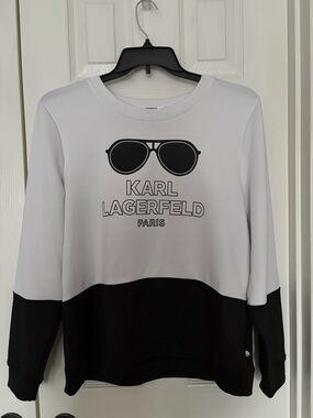 Karl Lagerfeld White and Black Colorblock Logo Sweatshirt